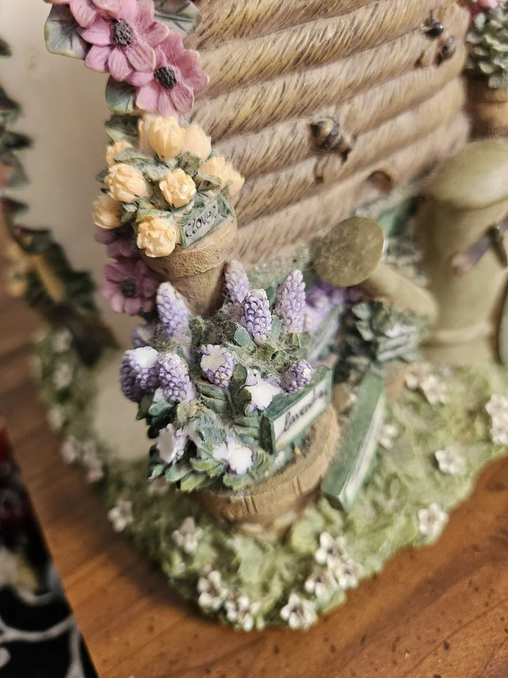 Pfaltzgraff Garden Beehive Figurine with Pink Blossoms and Lavender Accents
